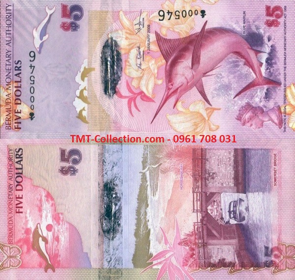 Bermuda 5 Dollars 2009 UNC (tờ)