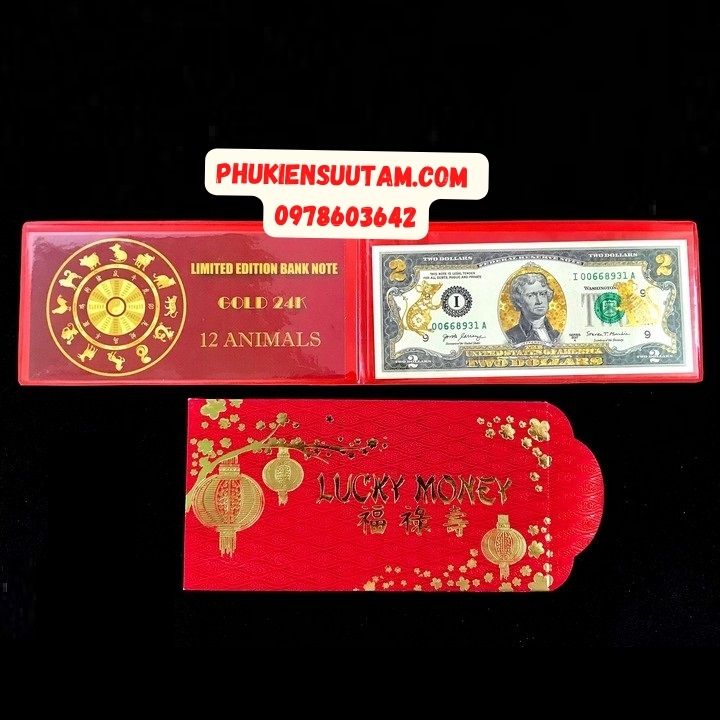 Bộ Tiền 2 USD in hình 12 Con Giáp 3D nhũ vàng - Phukiensuutam.com