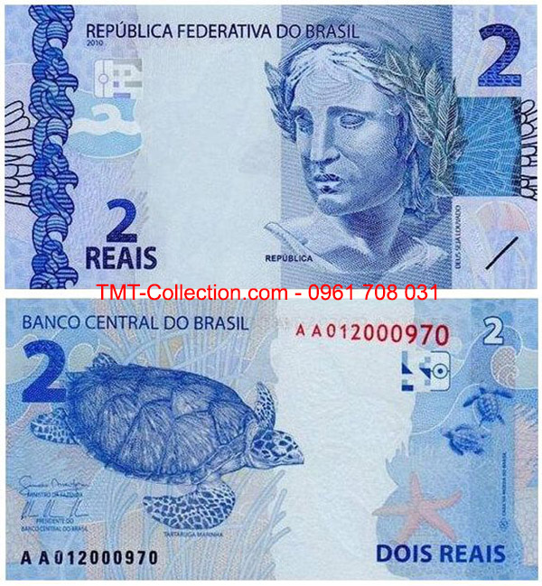 Brasil 2 Reals 2010 UNC (tờ)