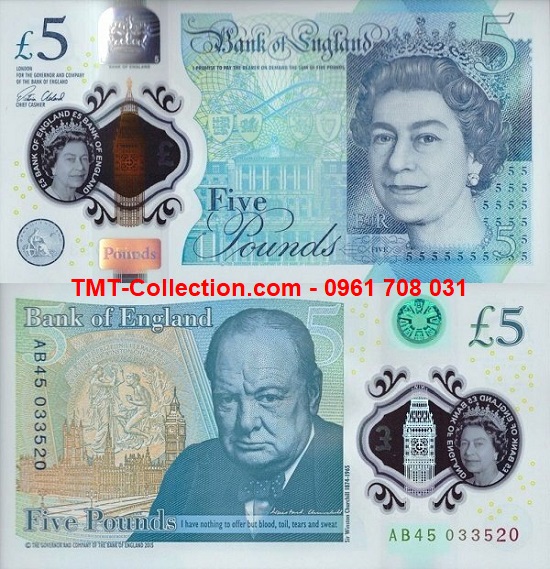 British - Anh 5 pounds 2015 Polymer UNC