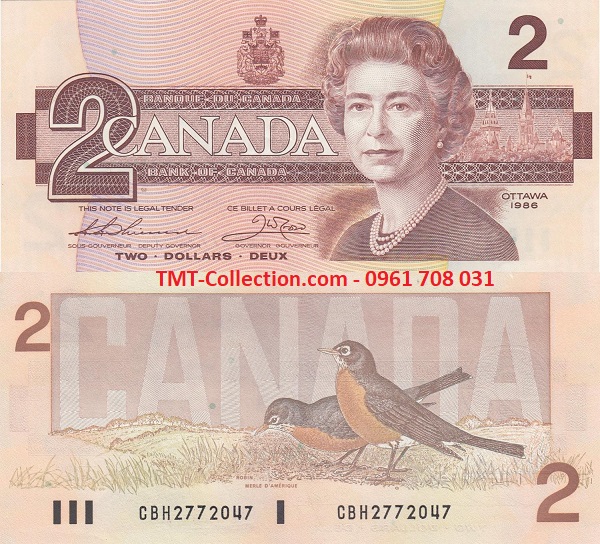 Canada 2 dollar 1986 UNC (tờ)