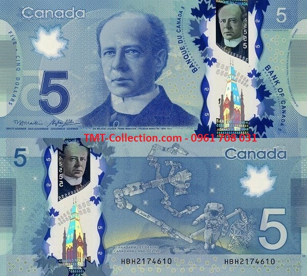 Canada 5 dollar 2017 polyme UNC (tờ)