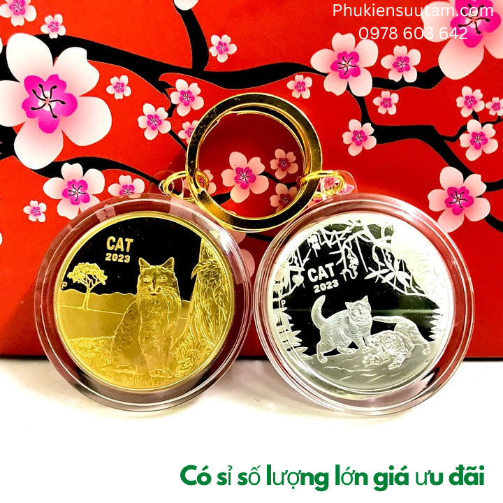 Cặp Móc Khóa Xu Úc Hình Con Mèo Mạ Vàng Bạc - Phukiensuutam.com