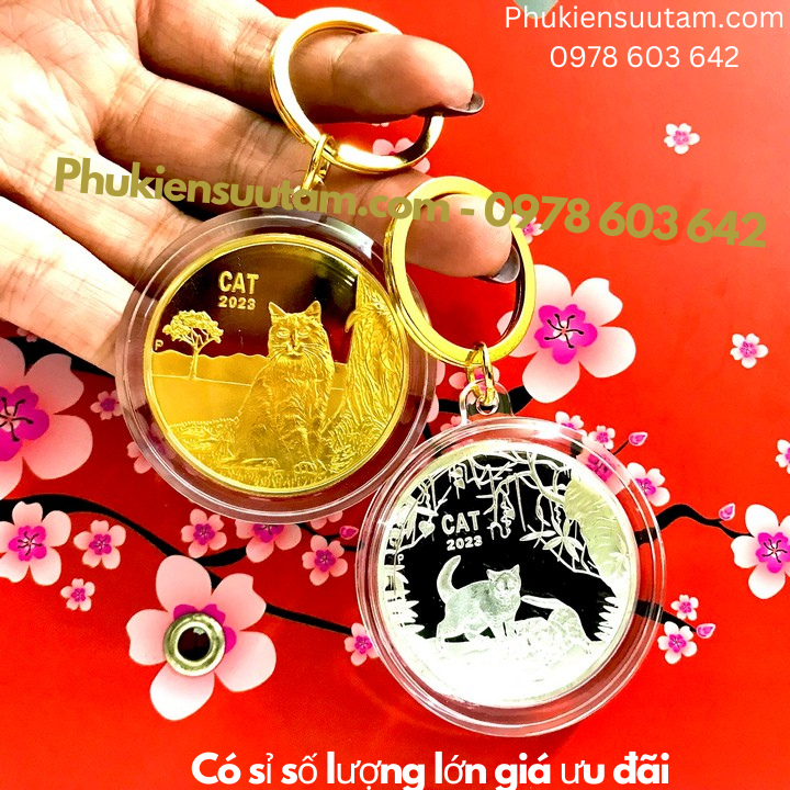 Cặp Móc Khóa Xu Úc Hình Con Mèo Mạ Vàng Bạc - Phukiensuutam.com