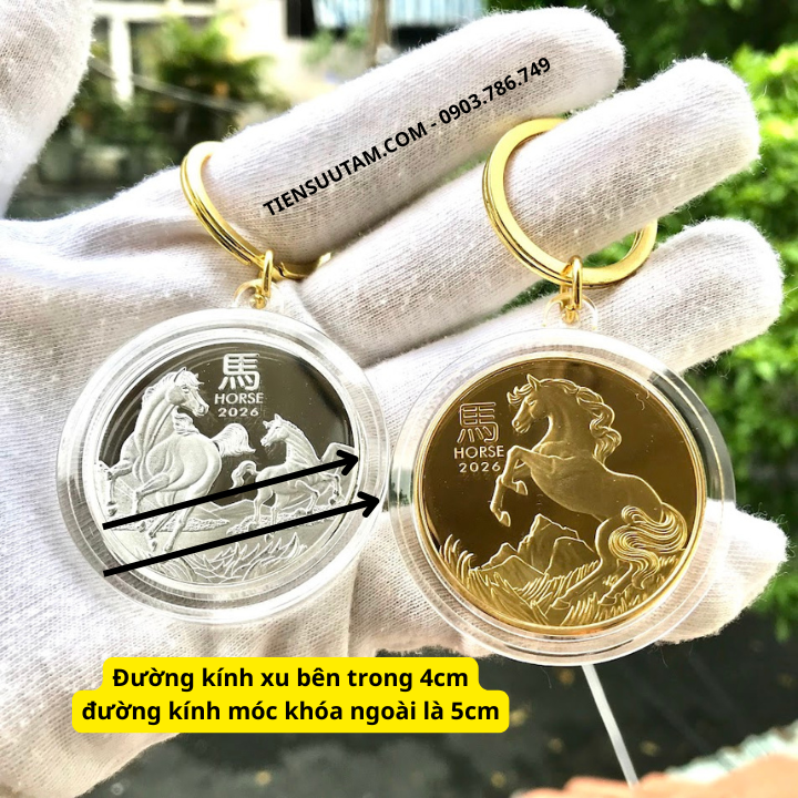 Móc Khóa Cặp Xu Úc Hình Con Ngựa Mạ Vàng Bạc 2026