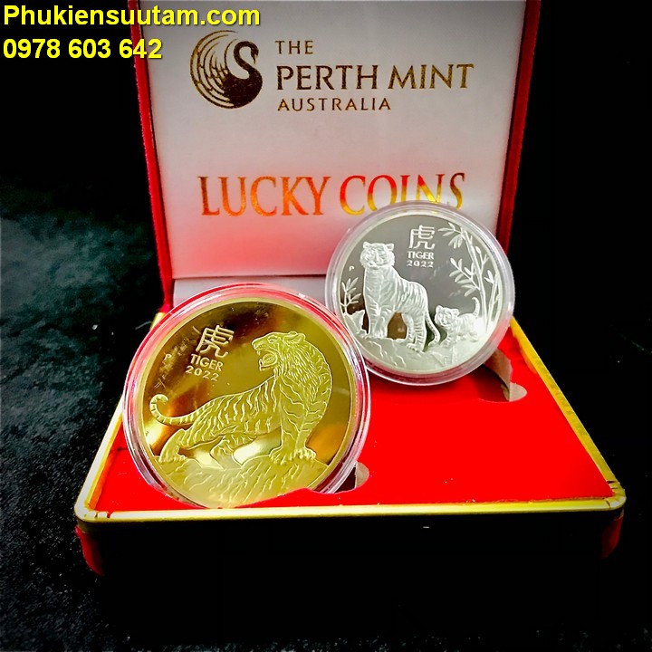 Cặp Tiền Xu Hình Con Cọp Úc Mạ Vàng Bạc 2022 tặng hộp nhung - Phukiensuutam.com