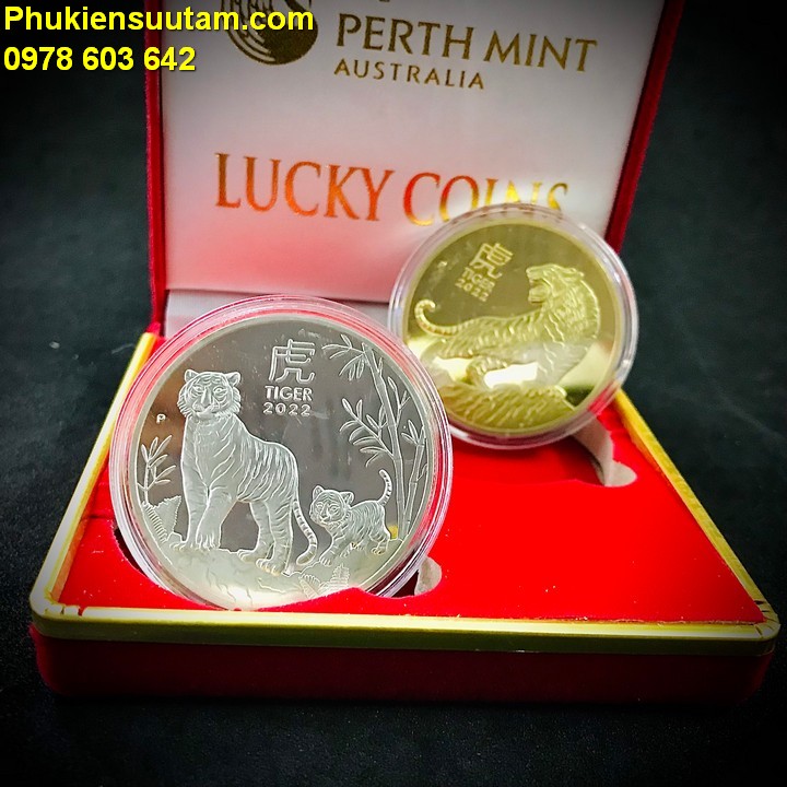 Cặp Tiền Xu Hình Con Cọp Úc Mạ Vàng Bạc 2022 tặng hộp nhung - Phukiensuutam.com