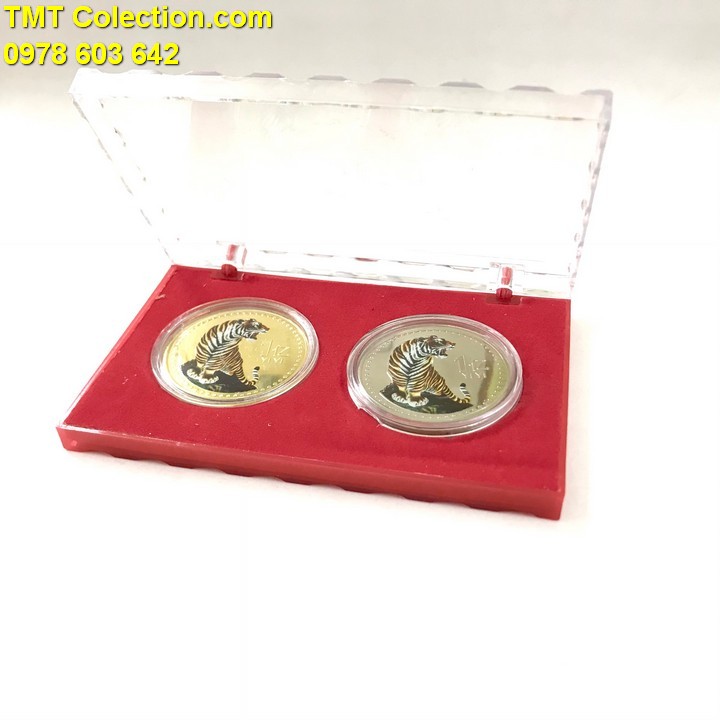Cặp xu hình con cọp Vàng Bạc 1 Yi Trung Quốc in màu - TMT Collection