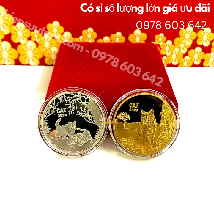 Cặp Xu Úc Hình Con Mèo Mạ Vàng Bạc tặng hộp nhung - Phukiensuutam.com