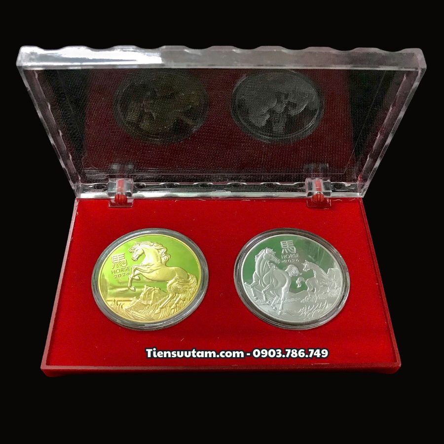 Cặp Xu Úc Hình Con Ngựa Mạ Vàng Bạc Tặng Hộp Meca