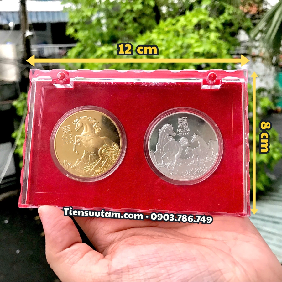Cặp Xu Úc Hình Con Ngựa Mạ Vàng Bạc Tặng Hộp Meca