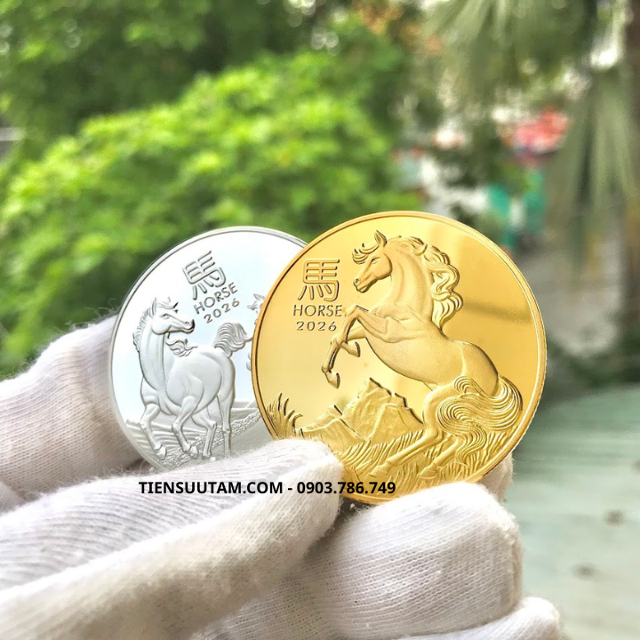 Cặp Xu Úc Hình Con Ngựa Mạ Vàng & Mạ Bạc 2026 Tặng Túi Gấm Lộc