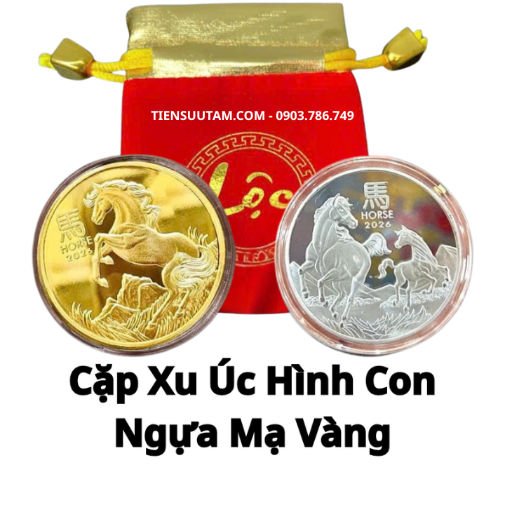 Cặp Xu Úc Hình Con Ngựa Mạ Vàng & Mạ Bạc 2026 Tặng Túi Gấm Lộc