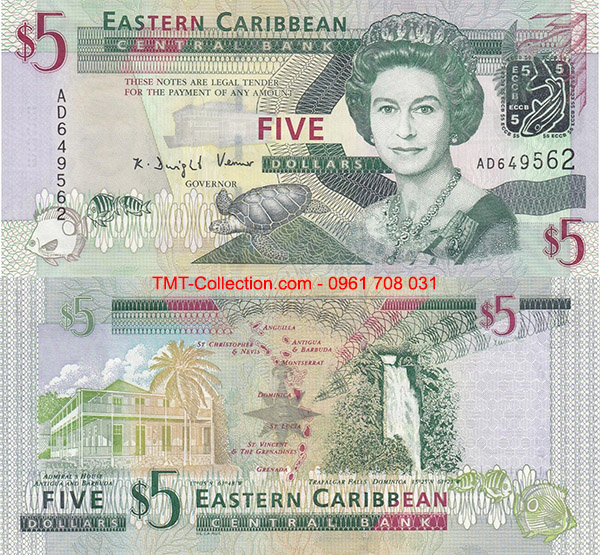 Caribbean 5 Dollar 2008 UNC (tờ)