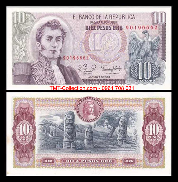 Colombia 10 Pesos 1980 UNC (tờ)