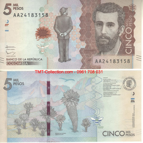 Colombia 5 Mil Pesos 2015 UNC (tờ)