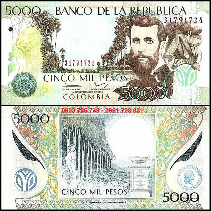 Tiền Sưu Tầm Colombia 5000 Pesos 2013 UNC