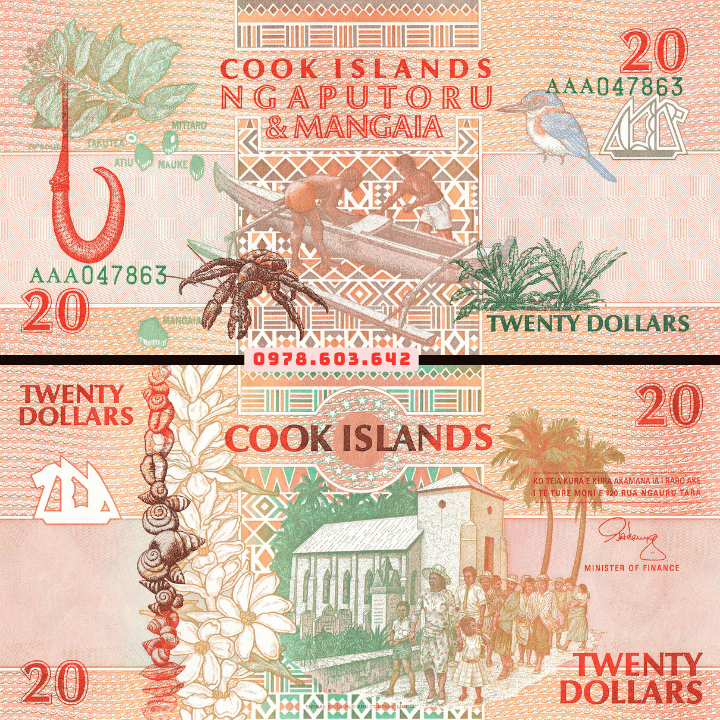 Cook Islands 20 Dollars 1992 UNC - Phukiensuutam.com