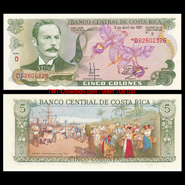 Costa Rica 5 Colones 1990 UNC (tờ)