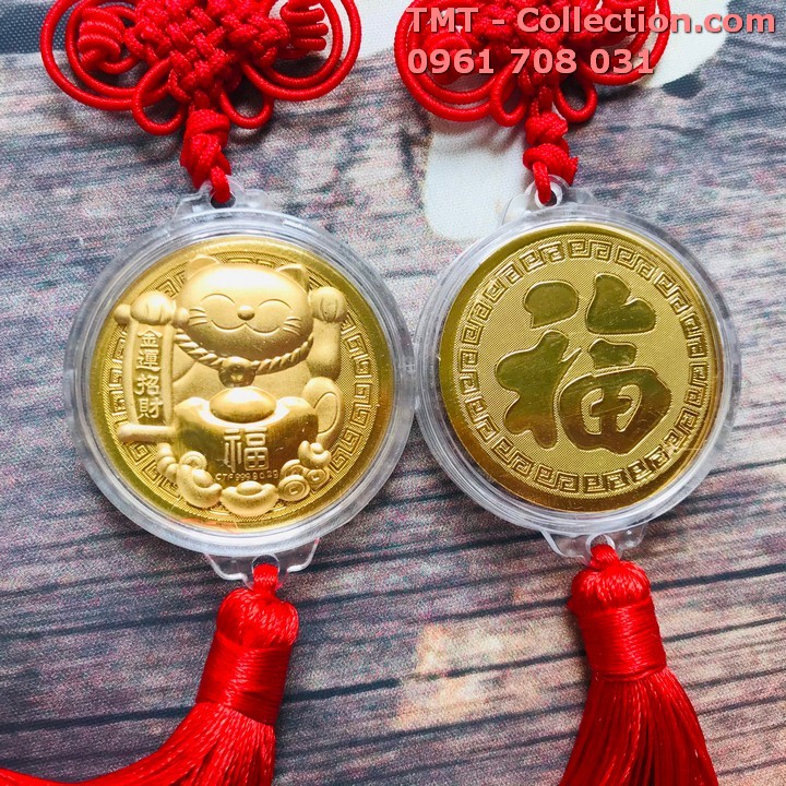 Dây treo đồng xu Mèo Thần Tài vàng may mắn - TMT Collection.com