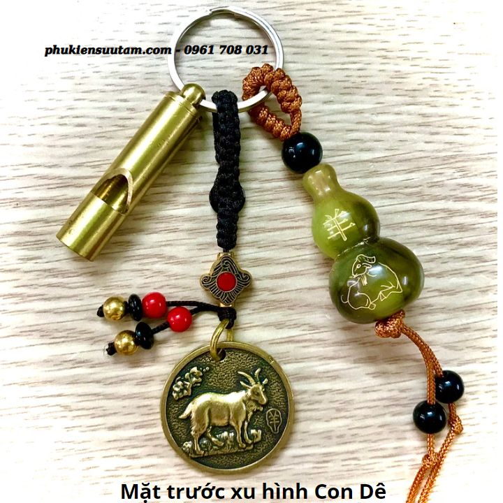 Móc Khoá Còi Đồng Hồ Lô Mặt Xu Hình Con Dê