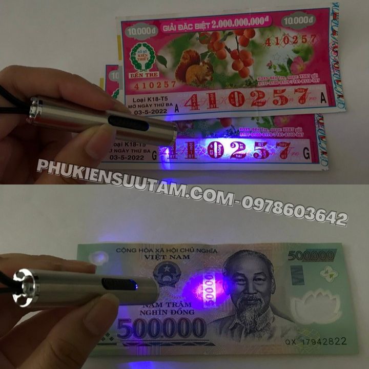 Đèn Pin Led 2 Bóng Ánh Sáng Tím Soi Tiền Tem, Vé Số - Phukiensuutam.com