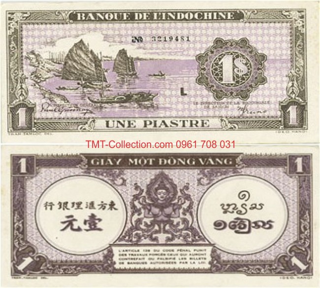 1 Piastre 1942 Thuyền Buồm Tím