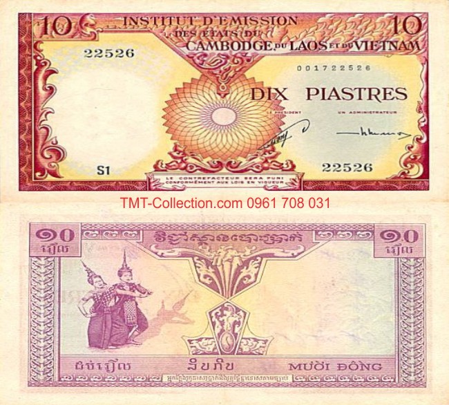 Tiền Việt Nam 10 đồng piastre 1953 Campuchia