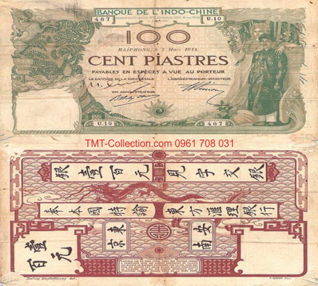 100 Piastre 1914 Thành Thái Hải Phòng