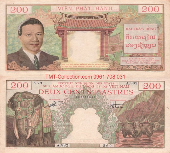 Tiền Việt Nam 200 đồng piastre 1953 vietnam