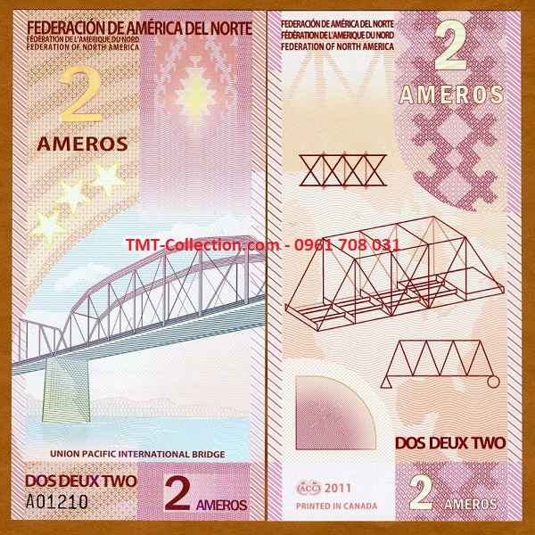 Federation Of North American - Liên đoàn Bắc Mỹ 2 Ameros 2011 UNC Polymer (tờ)