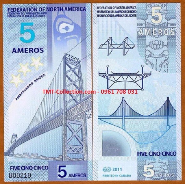 Federation Of North American - Liên đoàn Bắc Mỹ 5 Ameros 2011 UNC Polymer