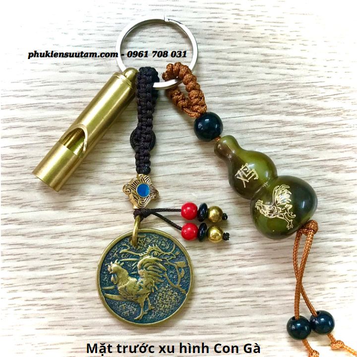 Móc Khoá Còi Đồng Hồ Lô Mặt Xu Hình Con Gà