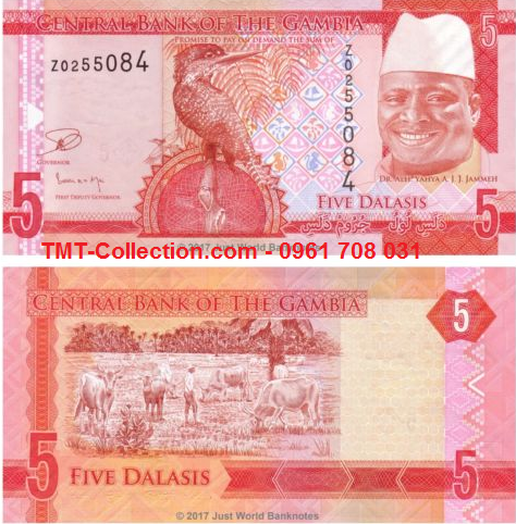 Gambia 5 Dalasis 2015 UNC (tờ