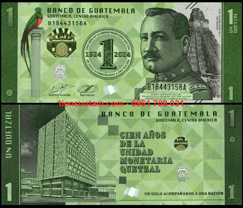 Guatemala 1 Quetzal 2024 UNC Hybric (tờ)
