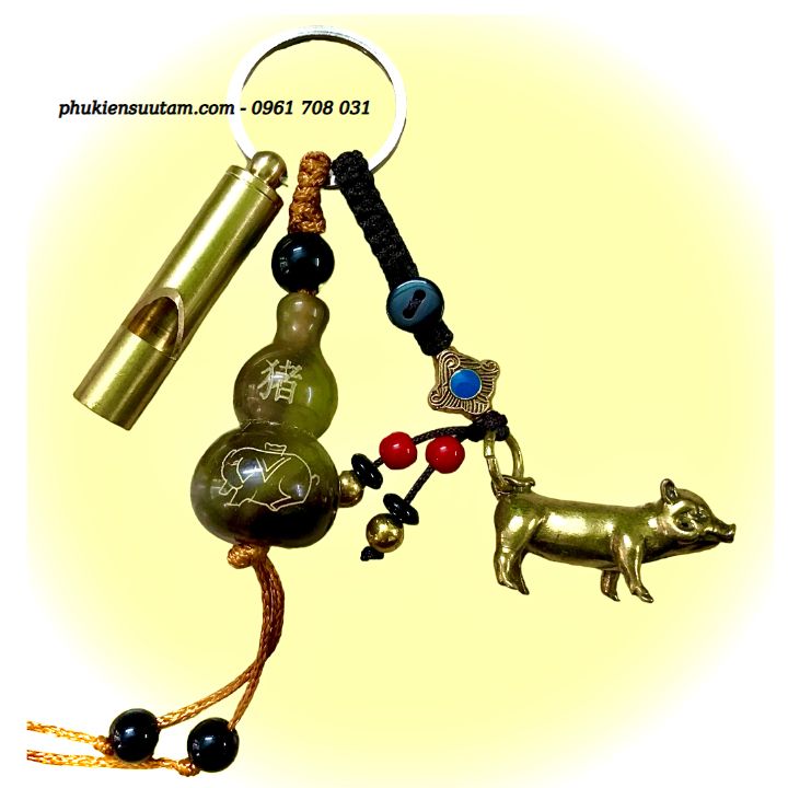 Móc Khoá Còi Đồng Hồ Lô Tượng Đồng Con heo