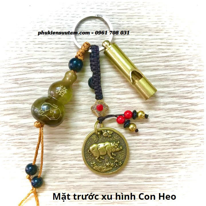 Móc Khoá Còi Đồng Hồ Lô Mặt Xu Hình Con Heo