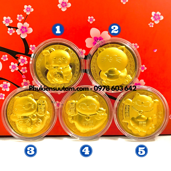 Dây treo đồng xu Mèo Thần Tài vàng may mắn - Phukiensuutam.com