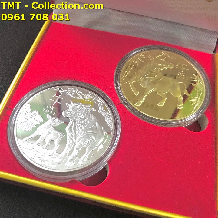 Cặp Xu Úc Hình Con Trâu Vàng Bạc Tặng Hộp Nhung - TMT Collection.com