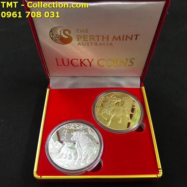 Cặp Xu Úc Hình Con Trâu Vàng Bạc Tặng Hộp Nhung - TMT Collection.com