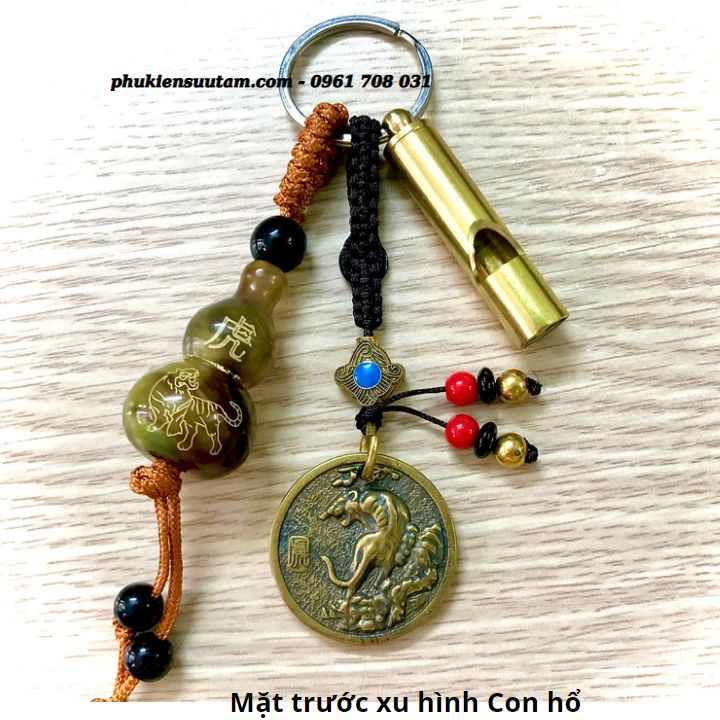 Móc Khoá Còi Đồng Hồ Lô Mặt Xu Hình Con Hổ