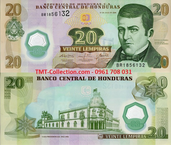 Honduras 20 Lempira 2008 UNC Polyme (tờ)