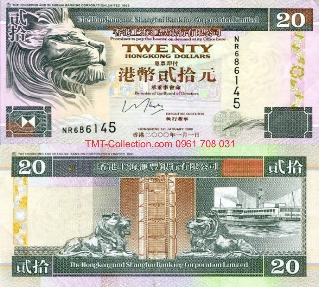 Hong Kong 20 Dollar 2002 UNC