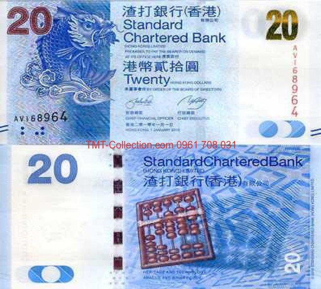 Hong Kong 20 dollars 2010 UNC SCB