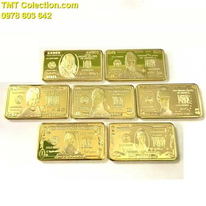 Hộp quà tặng medal vàng 7 mệnh giá 1-100 dollars Mỹ - TMT Collection
