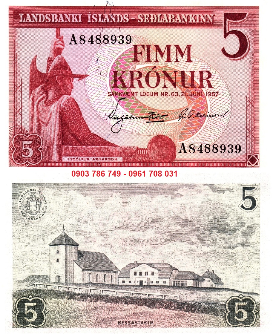Tiền Sưu Tầm Iceland 5 Kronur 1960-1967 UNC