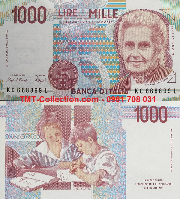 Italia 1000 Lire 1990 UNC (tờ)