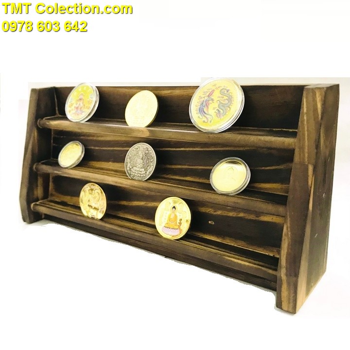 Kệ gỗ trưng bày đồng xu nằm đứng (Không kèm xu) - TMT Collection
