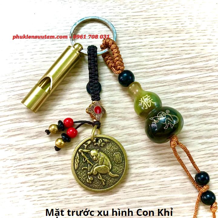 Móc Khoá Còi Đồng Hồ Lô Mặt Xu Hình Con Khỉ