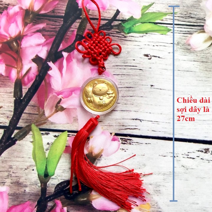 Dây treo đồng xu Mèo Thần Tài vàng may mắn - TMT Collection.com